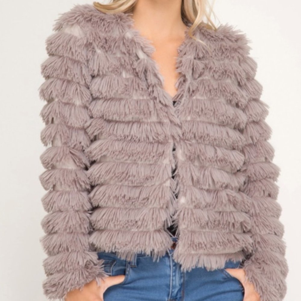 Mauve / Muted Pink Faux Fur Jacket